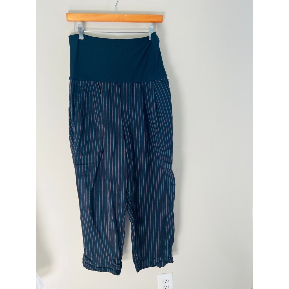 Anthropologie Hei Hei Pinstripe Linen Blend Tapered Pants Gray Boho M